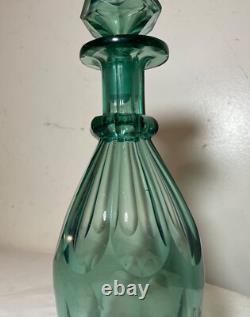 High quality Antique green cut crystal Moser Czech Bohemian glass decanter
