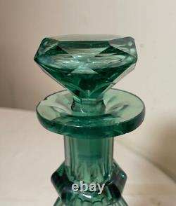 High quality Antique green cut crystal Moser Czech Bohemian glass decanter