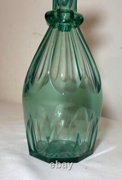 High quality Antique green cut crystal Moser Czech Bohemian glass decanter
