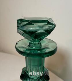 High quality Antique green cut crystal Moser Czech Bohemian glass decanter