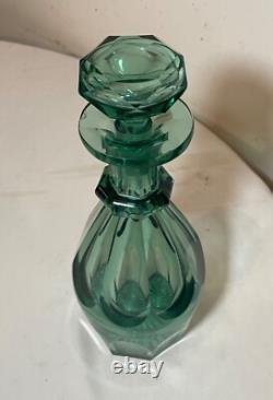 High quality Antique green cut crystal Moser Czech Bohemian glass decanter