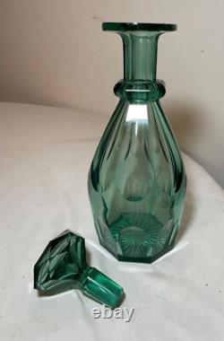 High quality Antique green cut crystal Moser Czech Bohemian glass decanter