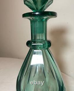 High quality Antique green cut crystal Moser Czech Bohemian glass decanter