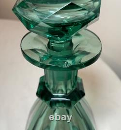 High quality Antique green cut crystal Moser Czech Bohemian glass decanter