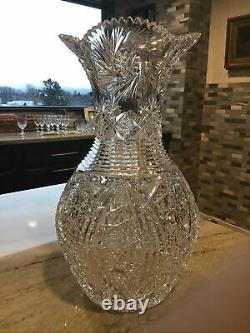 Highest Quality HUGE ABP BRILLIANT CUT GLASS CRYSTAL Bulbous Vase Hobstars 14