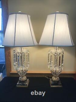 Hollywood Regency Bohemian Cut Crystal Dazzling Glass Table Lamps Large Prisms