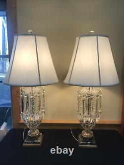 Hollywood Regency Bohemian Cut Crystal Dazzling Glass Table Lamps Large Prisms