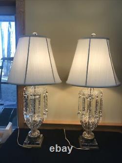 Hollywood Regency Bohemian Cut Crystal Dazzling Glass Table Lamps Large Prisms