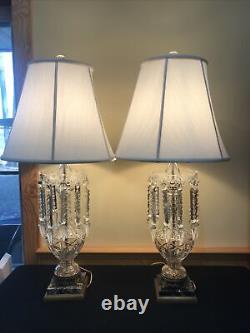 Hollywood Regency Bohemian Cut Crystal Dazzling Glass Table Lamps Large Prisms