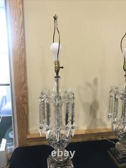 Hollywood Regency Bohemian Cut Crystal Dazzling Glass Table Lamps Large Prisms