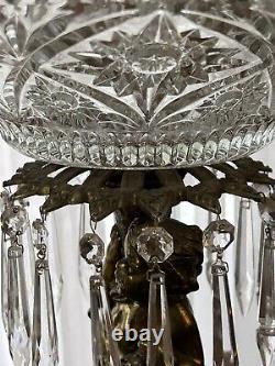 Hollywood Regency Cut Crystal Glass Compote Pedestal Bowl Candy Dish With Prisms