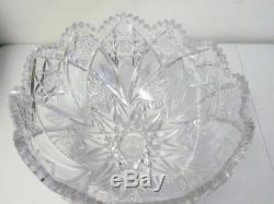 Huge 14 Antique Hawks Holland ABC Cut Crystal Glass Saw Tooth Bowl Free Ship