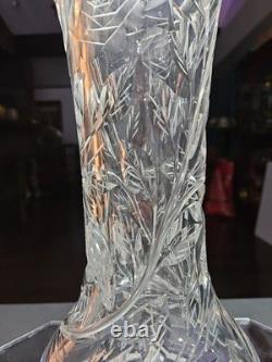 Huge 16-1/4 VASE, American Brilliant Period Cut Glass Crystal Butterfly & Rose