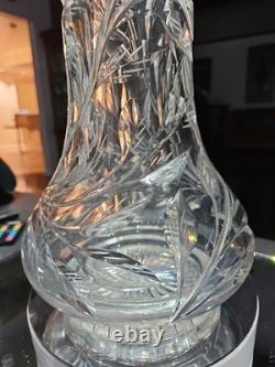 Huge 16-1/4 VASE, American Brilliant Period Cut Glass Crystal Butterfly & Rose