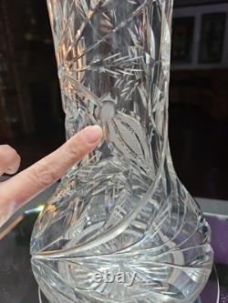 Huge 16-1/4 VASE, American Brilliant Period Cut Glass Crystal Butterfly & Rose