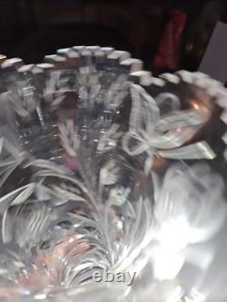 Huge 16-1/4 VASE, American Brilliant Period Cut Glass Crystal Butterfly & Rose