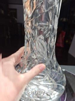 Huge 16-1/4 VASE, American Brilliant Period Cut Glass Crystal Butterfly & Rose