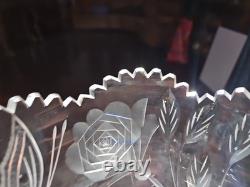 Huge 16-1/4 VASE, American Brilliant Period Cut Glass Crystal Butterfly & Rose