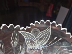Huge 16-1/4 VASE, American Brilliant Period Cut Glass Crystal Butterfly & Rose