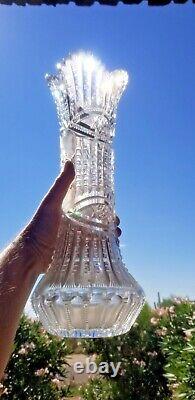 Huge Abp American Brilliant Period Cut Glass Crystal Vase Tall Heavy Antique