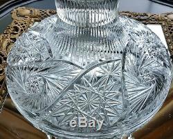 Huge Antique Cut Glass Crystal Lamp With Cut Crystal Mushroom Shade & Prisims 26