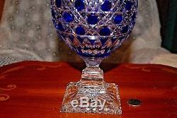 Huge Bohemian Czech Cobalt Blue Cut to Clear Crystal Vase 13 1/2 ESTATE PIECE