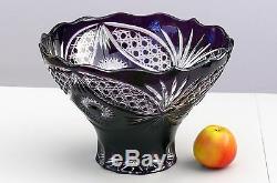 Huge CRYSTAL BOWL /FRUIT VASE 21x32 cm PURPLE Cut to clear overlay, RUSSIA, New