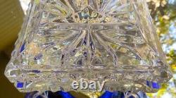 Huge Ofnah Cut Crystal Cobalt to Clear Pedestal Compote Poland Mint Label Signed