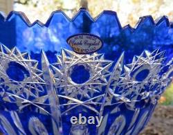 Huge Ofnah Cut Crystal Cobalt to Clear Pedestal Compote Poland Mint Label Signed