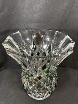 Huge Vintage Val St. Lambert Cut Glass Crystal Emerald Green & Clear Vase 11