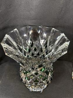 Huge Vintage Val St. Lambert Cut Glass Crystal Emerald Green & Clear Vase 11