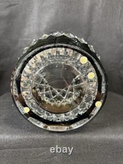 Huge Vintage Val St. Lambert Cut Glass Crystal Emerald Green & Clear Vase 11