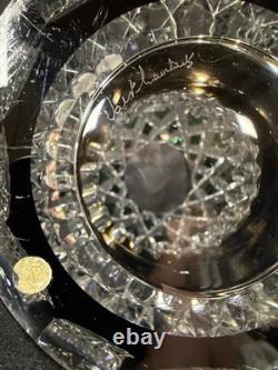 Huge Vintage Val St. Lambert Cut Glass Crystal Emerald Green & Clear Vase 11