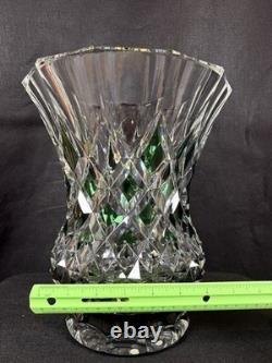 Huge Vintage Val St. Lambert Cut Glass Crystal Emerald Green & Clear Vase 11