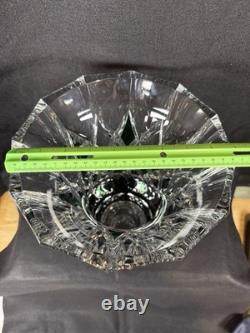 Huge Vintage Val St. Lambert Cut Glass Crystal Emerald Green & Clear Vase 11