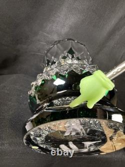 Huge Vintage Val St. Lambert Cut Glass Crystal Emerald Green & Clear Vase 11