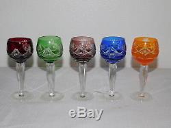 Imperlux Bohemian Lead Crystal Hand Cut to Clear Cordial Goblets SET OF 5 Colors