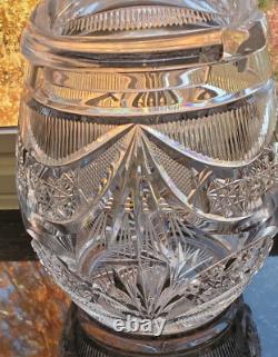 Impressive Antique Centerpiece Cut Glass Crystal Punch Bowl Hobstar File Drape