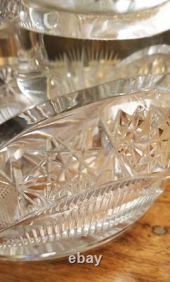 Impressive Antique Centerpiece Cut Glass Crystal Punch Bowl Hobstar File Drape