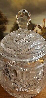 Impressive Antique Centerpiece Cut Glass Crystal Punch Bowl Hobstar File Drape