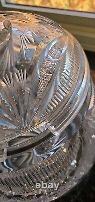 Impressive Antique Centerpiece Cut Glass Crystal Punch Bowl Hobstar File Drape