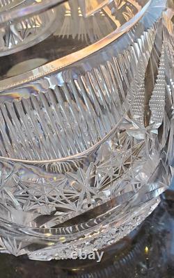 Impressive Antique Centerpiece Cut Glass Crystal Punch Bowl Hobstar File Drape