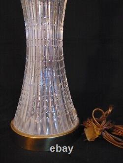 Irish Waterford Crystal Cut Glass Table Lamp Brass Base Lismore Fine Cut Diamond