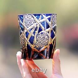 J28 Japanese Edo Kiriko Hand Cut Crystal Glass Tumbler Whiskey Cup Set Of 4PC