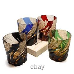 J29 Set Of 4 Edo Kiriko Glasses Hand Cut To Clear Glass Tumbler Whiskey 9oz