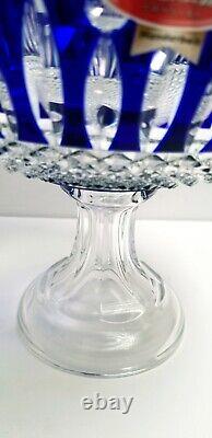 JOSKA Cobalt Blue Crystal Cut To Clear Glass Footed Pedestal Bowl