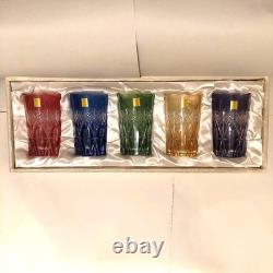 KAGAMI CRYSTAL Edo Kiriko 5-Color Set Red Blue Green Yellow Purple Cut Glass