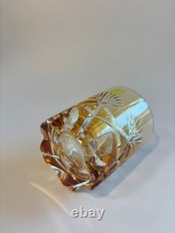 Kagami Crystal Edo Kiriko Cut Glass Amber Color Made in Japan