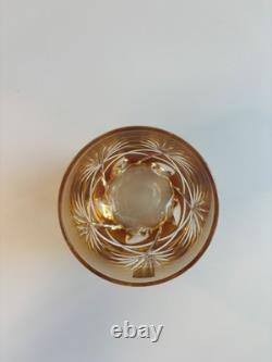 Kagami Crystal Edo Kiriko Cut Glass Amber Color Made in Japan