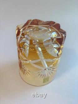 Kagami Crystal Edo Kiriko Cut Glass Amber Color Made in Japan